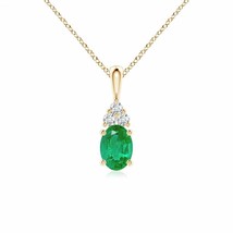 Authenticity Guarantee 
ANGARA Oval Emerald Solitaire Pendant with Trio Diamo... - £759.00 GBP