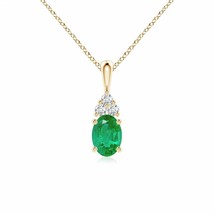 ANGARA Oval Emerald Pendant with Trio Diamond in 14K Gold (Grade-AA, Size-7x5) - £730.78 GBP