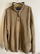 Vintage Pendleton Shetland Wool Sweater Men&#39;s Large Brown 1/4 Zip Pullover - £33.61 GBP