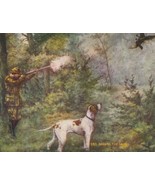 Hunter Shooting a Bird as His Dog Watches Antique Postcard - $5.00