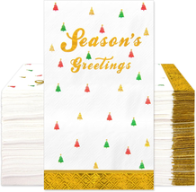 100 Christmas Napkins Paper Guest Towels 3 Ply Gold Foil Xmas Tree Decorative Gu - £19.18 GBP