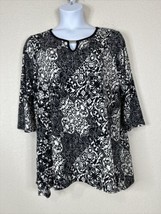 Dressbarn Womens Plus Size 2X Blk/Ivory Mosaic Keyhole Knit Top 3/4 Sleeve - £11.31 GBP