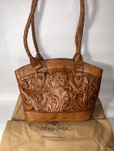 L@@K  PATRICIA NASH Adeline Brown Cognac Leather Cutout Tooled Tote Strap  (D9) - £94.66 GBP