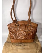 L@@K  PATRICIA NASH Adeline Brown Cognac Leather Cutout Tooled Tote Stra... - £95.19 GBP