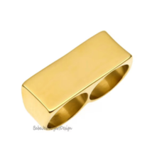 Gold Zwei-Finger-Ring, Doppel-Finger-Schmuck, Barring, 925 Sterlingsilbe... - £118.08 GBP