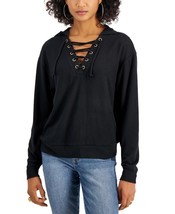 MSRP $39 Self Esteem Juniors&#39; Lace-Up Hoodie Black Size Medium - $19.80
