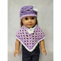 Doll Clothes Poncho &amp; Hat Set Purple White Flower Fits American Girl &amp; 18&quot; Dolls - £10.32 GBP