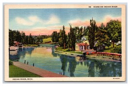 Scene on Indian River Michigan MI UNP Linen Postcard V20 - £2.10 GBP