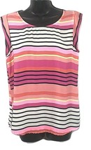 AVA Womens Blouse Sz M Stripe Light Loose Short sleeves Summer Pink mult... - £8.01 GBP