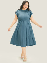 Bloomchic Plain Cap Sleeve Ruffles Trim Mock Neck Pocket Dress Blue 14-16 - £19.23 GBP