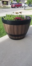 Large Resin Planter Garden Flower Plant Pot Walnut Barrel, Pots, Indoor,... - $13.77