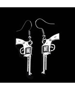 REVOLVER EARRINGS 1.5&quot; Gun Charm Pistol Handgun Western Stainless Steel ... - $144.67 MXN