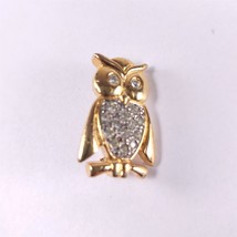 ✅ Vintage Jewelry Brooch Pin Owl Rhinestone Gold Plate Tone - £5.81 GBP