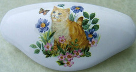 Ceramic Cabinet Drawer Pull Orange Tabby Cat and flowers - $8.41