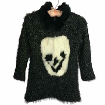 Vtg Designer Sweater Sz XS Fleece Lined Rabbit Fur Smily Face Applique C... - £33.69 GBP