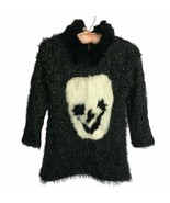 Vtg Designer Sweater Sz XS Fleece Lined Rabbit Fur Smily Face Applique C... - £33.58 GBP