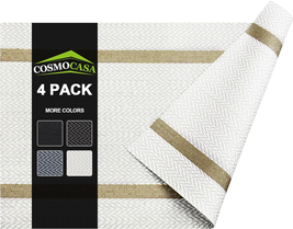 Reversible PVC Woven Placemats - Set of 4, Waterproof Vinyl Kitchen Dining Table - £16.74 GBP