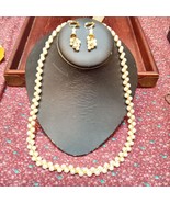 Handmade faux pearl and gold tone necklace and clip earrings - $7.56