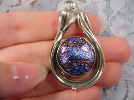 (#D-115-A) Dichroic Fused Glass Pendant Silver Purple Pink Orange - £51.97 GBP