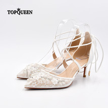шнурки для кросс Lace Bride Wedding Shoes Embroidery Sandals zapatos novia Heels - £99.40 GBP