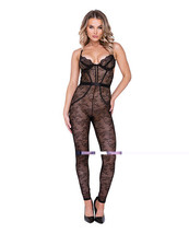 &#39;chantilly Stretch Lace Sleeveless Catsuit W/satin Trim Black Md - £35.58 GBP