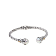 NWT Bali Designs Robert Manse Freshwater Pearl 2-Tone Braided Cuff Bracelet - £157.86 GBP