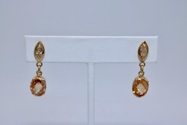 Fine 18K Yellow Gold Orange and Clear Stone CZ Dangle Earrings - £186.56 GBP