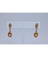 Fine 18K Yellow Gold Orange and Clear Stone CZ Dangle Earrings - $319.22 CAD