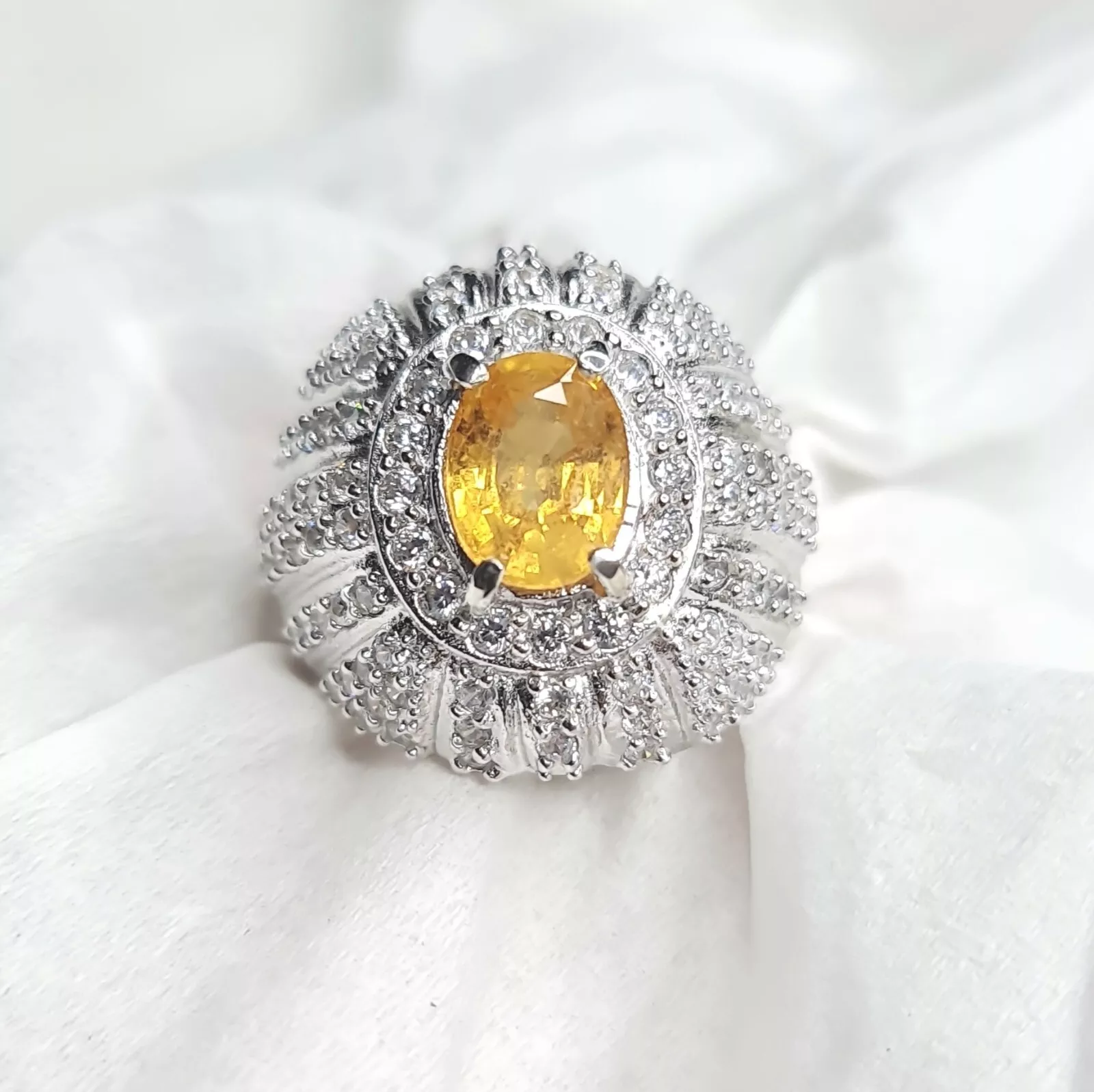 Natural 2.72 CT Tanzania Yellow Sapphire Silver 925 Mens Ring - $70.00
