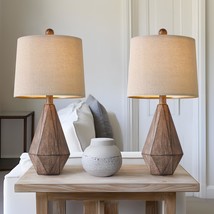 20.25&quot; Retro Farmhouse Table Lamp Set Of 2 For Living Room Bedroom Rustic Linen  - £73.76 GBP