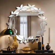 Decorative wall mirror with leaf-shaped artistic polished frame,vanity m... - $300.00