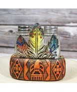 Southwestern Native American Indian Eagle Feathers Glass Salt Pepper Sha... - $31.30 CAD