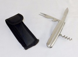 Knife-Multi-function Tool w/Pouch, Blade, Corkscrew, Bottle Opener, Fork... - £7.69 GBP