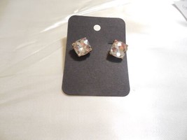 INC 1/2 &quot;Gold Tone Simulated Diamond Button Square Earrings Y418 - £7.54 GBP