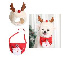 2pcs Christmas Dog Clothing Pet Hat Bib Set Puppy Cat Cosplay Costume - £9.40 GBP