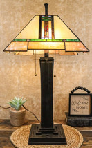 Louis Tiffany Mission Style Geometric Vectors Stained Glass Shade Table Lamp - £215.81 GBP