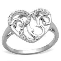 Women&#39;s Heart Shaped Hollow Design CZ Silver Plated Wedding Promise Ring Sz 5-9 - £56.88 GBP