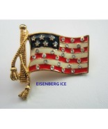 Eisenberg Ice American Flag Tac Pin Red White Blue Enamel Crystal Rhines... - $30.10 CAD