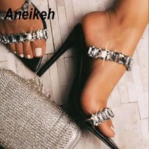 Aneikeh 2021 PVC Fashion Shoes Woman Sandals Beads Rhinestone Sequins pointed en - £38.58 GBP