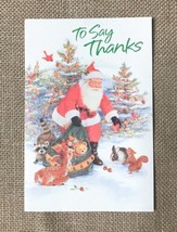 Vintage Carlton Cards Single Thank You Card Santa Claus Woodland Critter... - $6.93