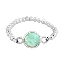 Stunning Round Amazonite Inlay on Sterling Silver Beaded Band Ring-8 - £13.91 GBP