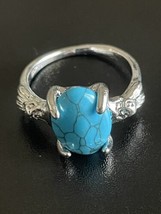Turquoise Stone S925 Sterling Silver Men Woman Ring Size 10 - £11.62 GBP