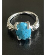 Turquoise Stone S925 Sterling Silver Men Woman Ring Size 10 - £11.67 GBP
