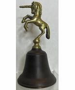 VINTAGE Solid Brass Unicorn Bell Rearing Unicorn Dinner Bell Mid Century - $12.71 CAD