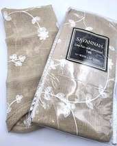 $50 Savannah United Embroidered Sheer Curtain Tiers Beige/Khaki 51&quot;x24&quot; Pair New - £15.90 GBP