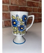 Vintage Coffee Mug Footed w/ Summer Floral Decoration Blue Daisys Flower... - $8.15