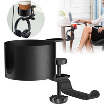 Home Office Table Desk Clamp-on Cup Holder with 360 Rotating Headphone Hanger - £27.17 GBP