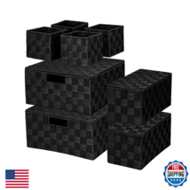 ArcaGuru Woven Storage Box Basket Bin Container Set 8 Black Organizing B... - $60.43
