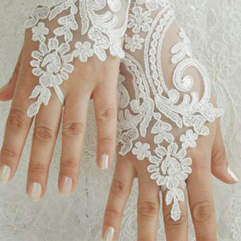 Play 1Pair Elegant Lace Satin Short Bridal Gloves 2022 Fingerless Gloves White I - £23.09 GBP