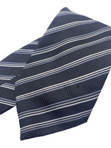 Vintage George Martin Collection Tie Necktie Black Gray White Textured Stripe - £22.43 GBP